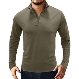 Herfst- en winter Nieuwe T-shirt met lange mouwen, heren staande kraagpullover, Polo-shirt van ritssluiting