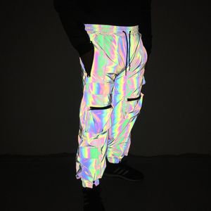 Pantalons réfléchissants colorés multi-poches pour hommes, vêtements de travail réfléchissants Laser européens et américains, nouvelle collection automne et hiver