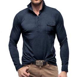 Otoño e invierno Nuevo polo para hombres con camiseta de manga larga sólida de cuello para hombres