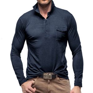 Polo Polo Polo à l'automne et hiver avec un t-shirt à manches longues solides pour hommes