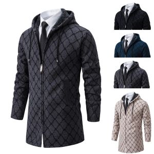 Manteau pull mi-long à capuche pour homme, coupe-vent décontracté, mode britannique, épais et chaud, nouvelle collection automne et hiver