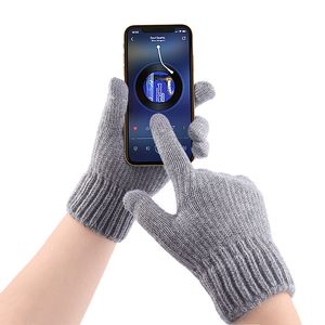 Herfst en winter nieuwe heren touchscreen handschoenen voor buiten verhogen de warmte plus fleece verdikte vingergebreide handschoenen effen kleur eenvoudige modehandschoenen