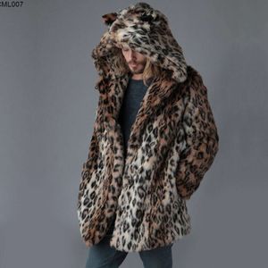 Herfst en winter nieuwe heren bontjas luipaardprint middellang warm verdikt windjack casual