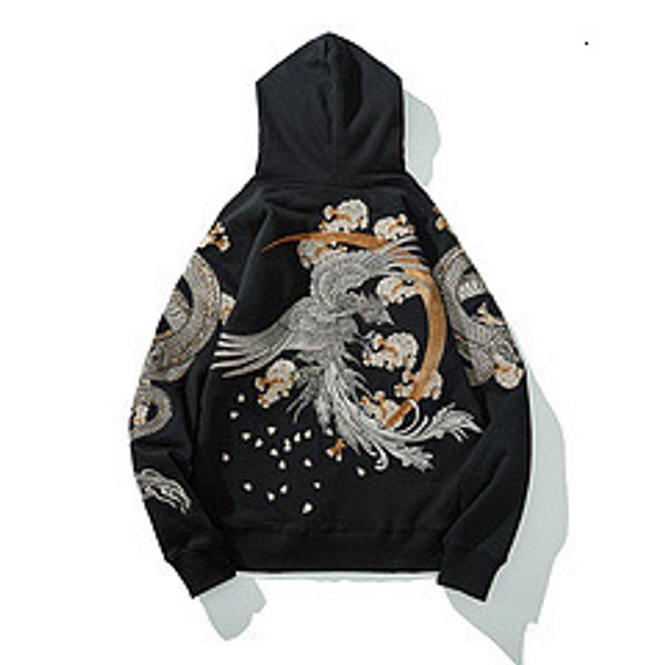 Automne et hiver nouveau style national chinois dragon broderie lâche coton pull à capuche hommes veste sweat-shirt 201114