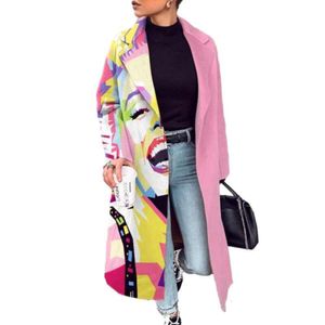 Herfst en winter nieuwe producten voor dames casual losse mode bedrukte patchwork lange wollen jas voor dames