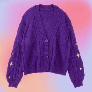 Herfst en winter Nieuwe Purple Sweater Cardigan jas