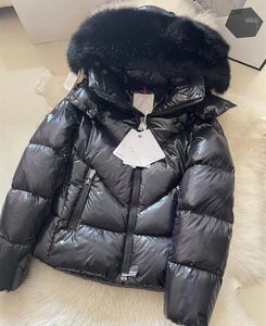 Mujer Celacs Chaqueta corta de plumón Abrigo de invierno con capucha de piel de diseñador negro Cálido