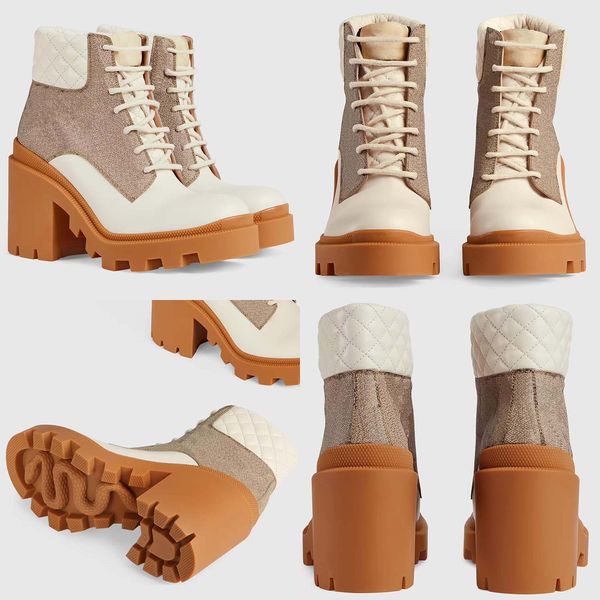 Automne et hiver nouvelles femmes tête ronde vieille fleur talon épais bottes à talons hauts imprimé à lacets épais talon haut et dentelle bottines en cuir bottes Martin