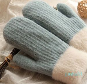 Gants en laine nouvelle automne et hiver Étudiantes en laine d'hiver épaissie double couche gants en tricot chaud et froid Collège simple cyclisme