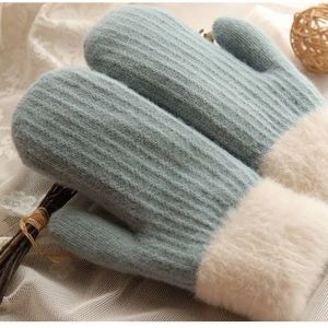 Nouveaux gants en laine d'automne et d'hiver Étudiantes en laine d'hiver épaissie double couche gants en tricot chaud et froid Collège simple cyclisme gants complets