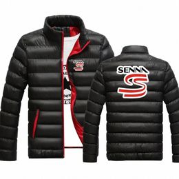 Otoño e invierno más nuevas chaquetas acolchadas de algodón Ayrt Senna 2024 Hombres cálidos a prueba de viento Collar de pie Fi Impresión Abrigos Hombres R4CT #