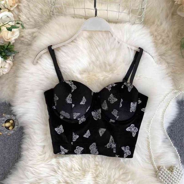 Automne et hiver à l'extérieur portant du velours mince sexy os de poisson corset poitrine pad femme bustier crop tops R204 210527