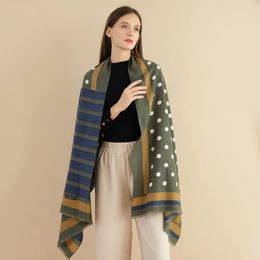 Châle en laine et coton filé pour femme, écharpe chaude à rayures à pois, assortie avec tout, automne et hiver