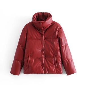 Abrigo corto de algodón de imitación de cuero con cuello levantado para otoño e invierno, chaqueta informal holgada de moda para pan 210521