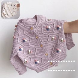 Pull à simple boutonnage, couleur unie, cardigan pour filles, version coréenne, col rond, violet, automne et hiver, 240129
