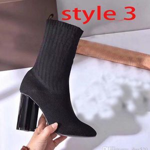 Chaussettes d'automne et d'hiver talons hauts mode bottes élastiques tricotées sexy lettre de concepteur chaussures talons épais femmes grande boîte de ceinture 35-42