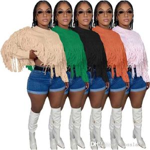 Suéter con borlas para mujer, Tops versátiles tejidos con gancho a mano, Tops con flecos para otoño e invierno, 2023