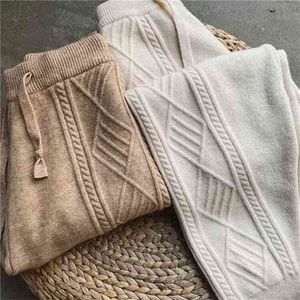 Automne et hiver épais laine pantalon femmes en forme de radis en vrac poutre pieds mode tendance tricoté torsion cordon Q0801