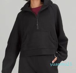 Herbst und Winter verdickter Damen-Sport-High-Neck-Pullover mit halbem Reißverschluss, lockerer Kurzpullover