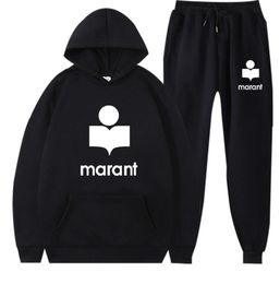 Осенне-зимний бренд Marant, повседневный мужской флисовый свитер с принтом, комплект, толстовка с капюшоном, модный тренд, одежда45