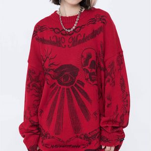 Automne et hiver Unisexe Harajuku Skeleton Graffiti Retro Super Sweater Fashion Commuter Pull en tricot pour hommes et femmes Pull en pur coton