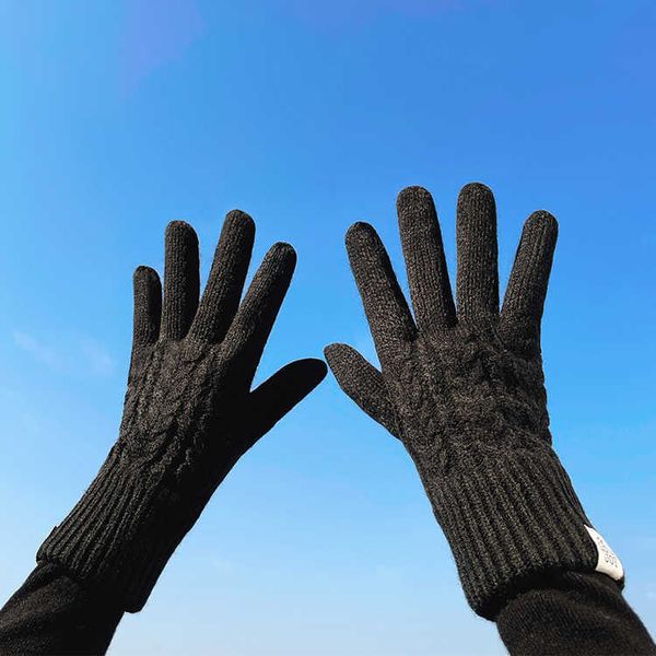 Gants chauds d'automne et d'hiver, vrais gants tricotés épais à double couche, gants d'équitation en plein air 3II23