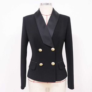 Otoño e invierno Traje de oficina profesional para mujer Chaqueta Feminidad Temperamento Slim Metal Double-Breasted Ladies Blazer 210527