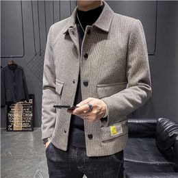 Automne et hiver laine mélanges manteaux solides courts hommes vestes décontractées hommes pardessus coréen laine coupe-vent marque vêtements 210527