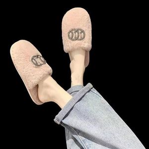 Autumn and winter woolen cotton slippers for women to wear at home fashionable simple and warm thick soled woolen slippers for students