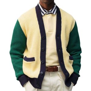 Cardigan en tricot pour jeunes hommes, pull transfrontalier de couleur contrastée, veste en laine à aiguille épaisse, offre spéciale, automne et hiver