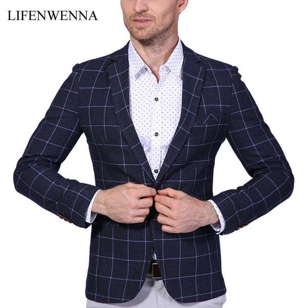 Otoño llegada hombres Blazer moda Plaid Slim Fit traje chaqueta ropa para hombre tendencia traje de oficina hombres más tamaño asiático M-6XL 210528