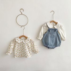Herfst Babykleding Set voor Baby Meisjes Romper Kraag Jeans Grote Zak Katoenen Hemd Kleding Voor Kind Kinderen Kids 2594