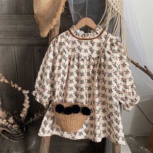 Herfst Baby Meisjes Jurk Japans Koreaanse Kinderen Bloem Kleding Temperament Lange Mouw Retro Princess Kids Casual ES 211231