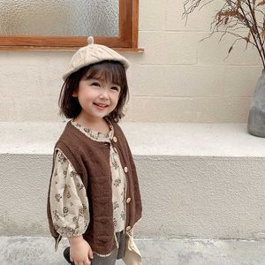 Automne bébé filles mode gilet cardigan tricoté fille de style coréen vêtements d'extérieur amples enfants gilets sans manches décontractés 210615