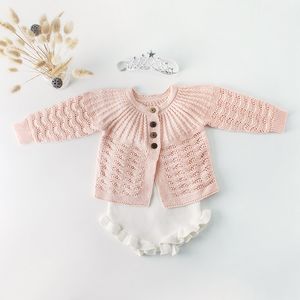 Automne bébé enfants princesse pull cardigan infantile garçons simple boutonnage à manches longues hauts filles tricoté falbala combinaisons fille barboteuse Y2561