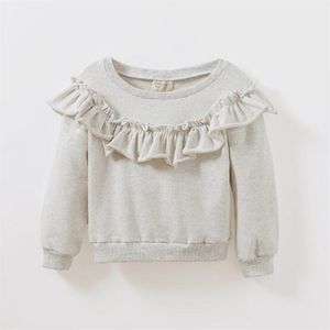 Herfst Baby Lange Mouw Blouse 100% Katoen Hoge Kinderen Kinderen Kinder Shirt Meisjes Ruffles Top Jumper voor Peuter Meisje 210331