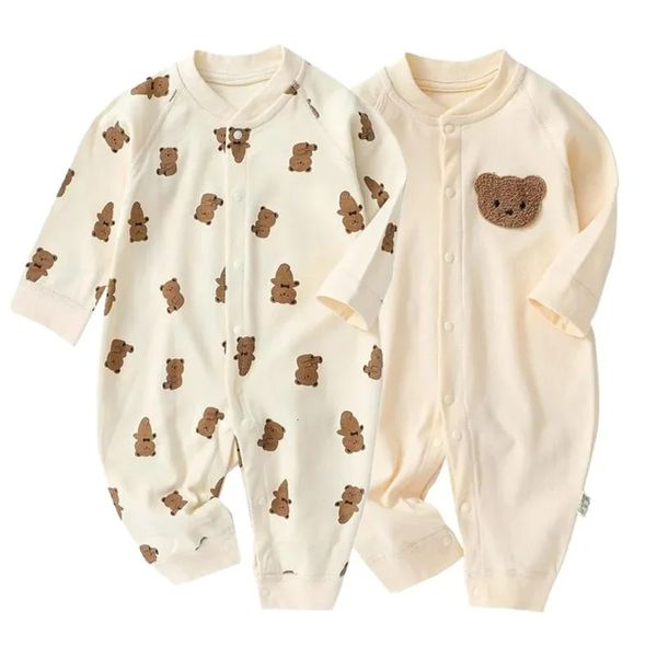 Automne bébé barboteuse pour garçons filles vêtements dessin animé ours imprimé combinaison né Onepieces Onesie coréen enfant en bas âge tenue pour bébé 240307