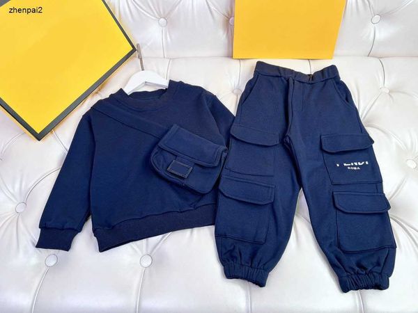 Automne bébé survêtement couleur unie enfants vêtements de marque taille 100-150 sac bandoulière col rond sweat à capuche et pantalon HP