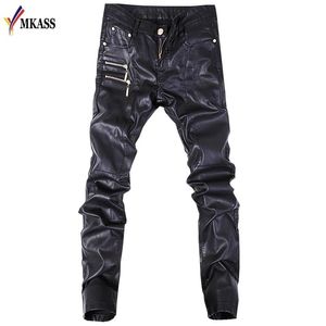 Herfst Biker Skinny Mannen Gothic Punk Fashion Faux Lederen Broek PU BESPLES HIP HOP ZIPPERS BLACK BROEK MANNELIJKE MENSEN