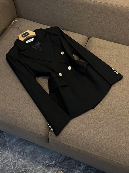 Automne noir couleur unie deux pièces robe ensembles à manches longues revers cranté à volants blazers haut avec jupe au genou ensemble deux pièces costumes F3N021205012