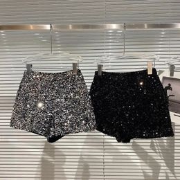 Herfst zwart fluwelen shorts vrouwen lovertjes glanzende veelzijdige korte broek clubkleding shorts broek high street 240410