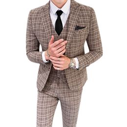 Autumn Blazer British Style Slim Suit broek Waistcoat / Men Business Dress Jack Jacks Coat broek Vest Three Piece Set 220725