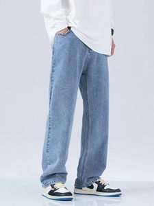 Automne bleu Jean hommes coréen Vintage bande taille Denim coton décontracté WideLeg pantalons longs droit Baggy Jean pantalon 240304