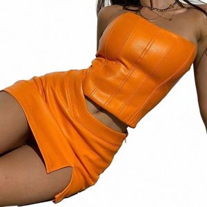 Autumn Bodyc Dr Set Women Party Dr 2021 Nouveaux arrivants Strapl Top et Jirt Set Leather Sexy Dr Club Night Dres A0LM #