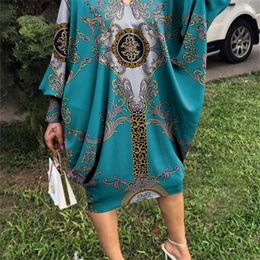 Autumn Boheemse jurk Vonda vrouwen lange mouw o nek bloemenprint casual feestjurk kaftan gewaad extra grote sundress 220811