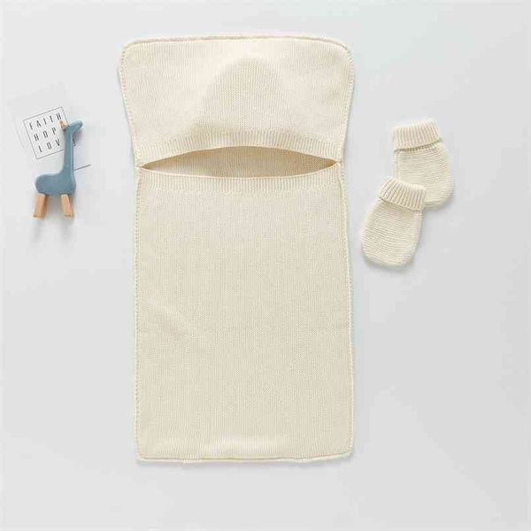 automne né couette coton tricoté sac de couchage + gants bébé fille robes 210702