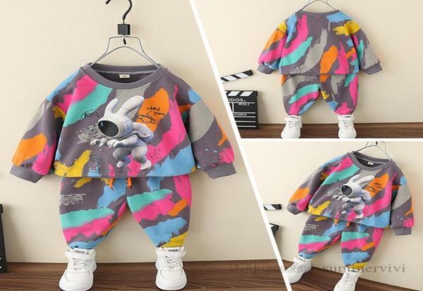 Conjuntos de ropa de graffiti colorido para niños de otoño, jersey de manga larga con estampado de conejo espacial para niños, sudadera con cordones, pantalones con cinturón, 2 uds. chil4167116