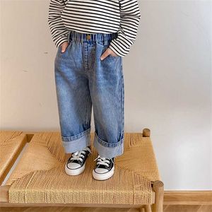 Herfst jongens meisjes losse rechte jeans 1-7 jaar kinderen mode wijd been zoom denim broek 211102