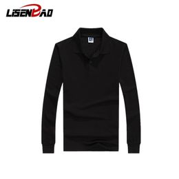 Automne respirant coton Slim polos hommes à manches longues Camiseta mode col Fitness solide mâle broderie imprimer 210401