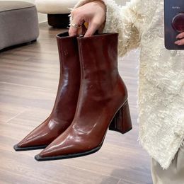 Autumn Brown Women's Vintage Zipper Boots Boots Chaussures pointues pointues Talons à talons hauts à talons pour 950 164 26051 13623